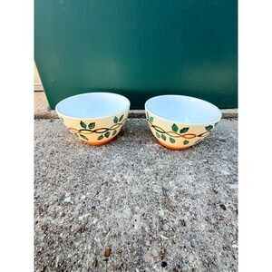 Brushes KIC Handpainted Ivy Leaf Speckled Ceramic Bowls Set of 2 Cream‎ Green